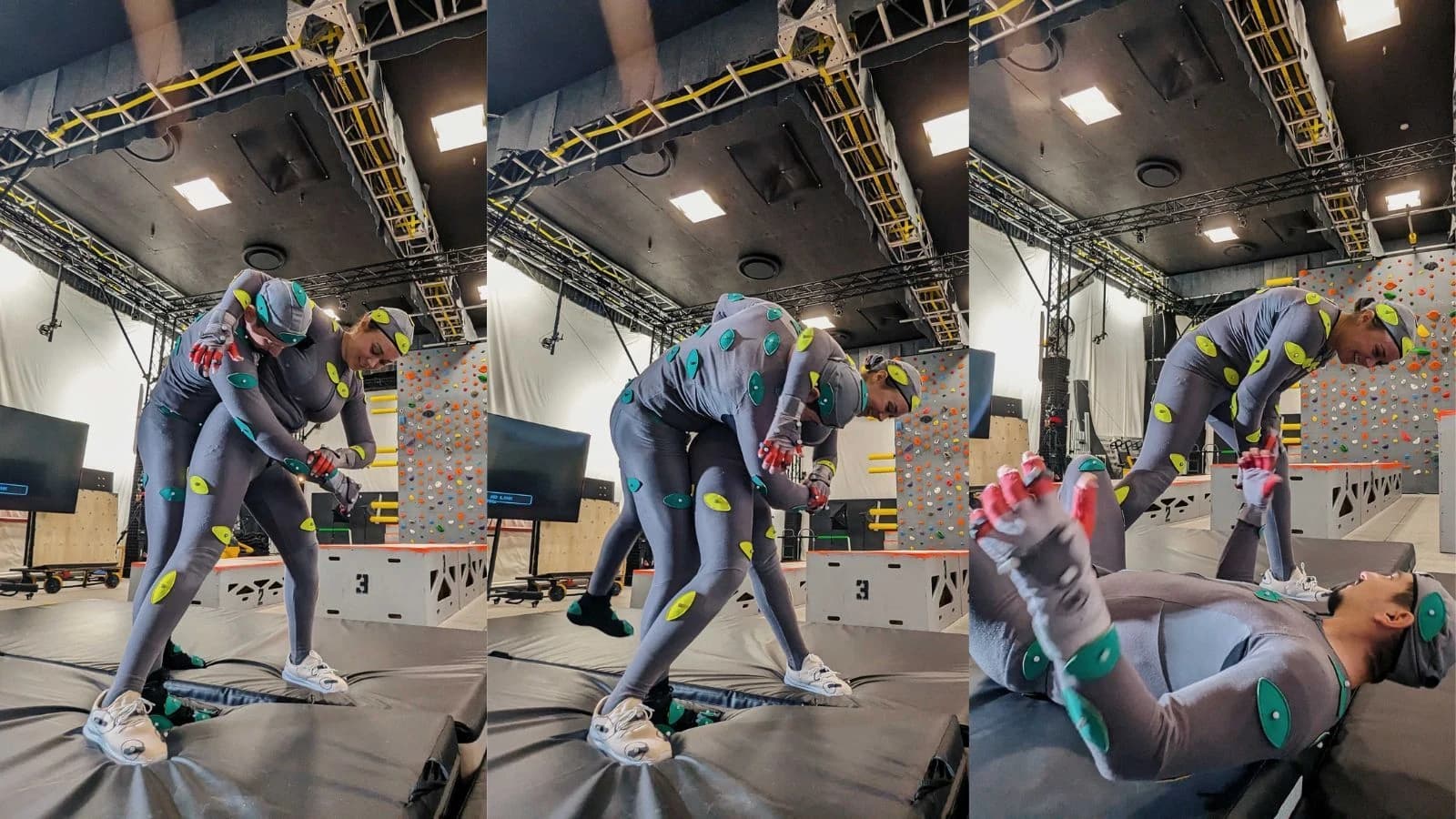 Motion-capture performers working on the That’s No Moon production stage