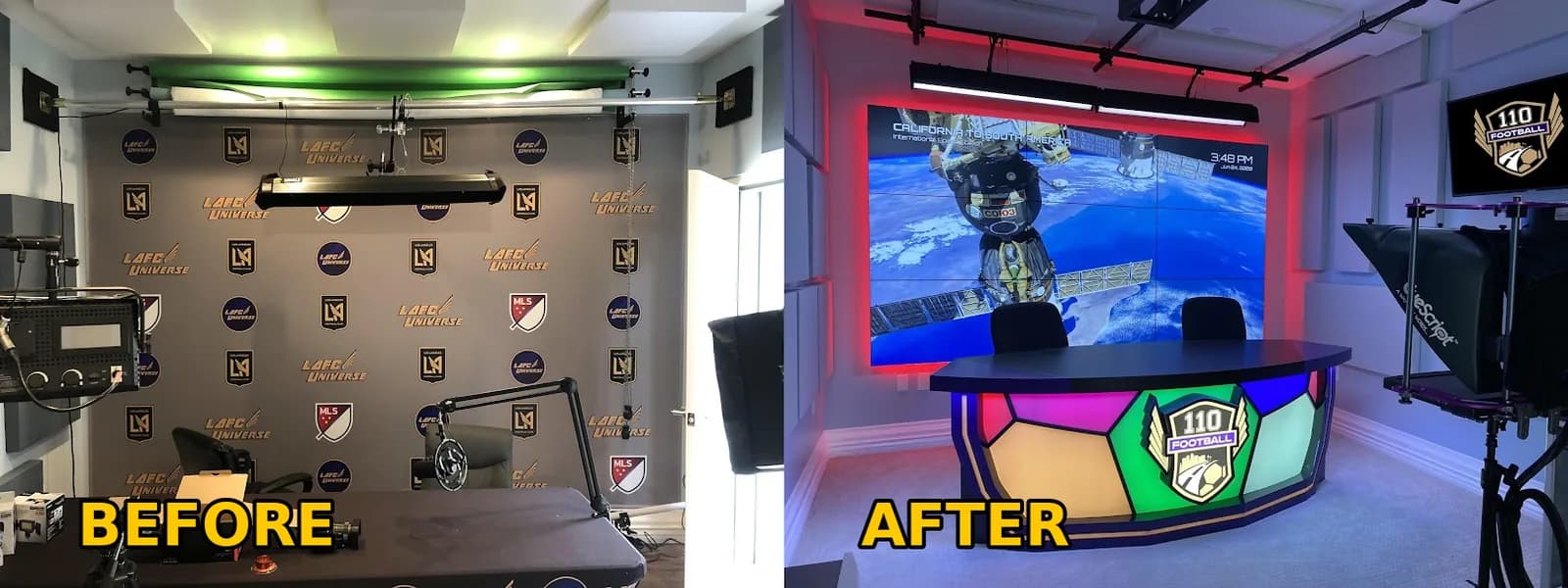 110 Football room before and after construction of a permanent broadcast studio