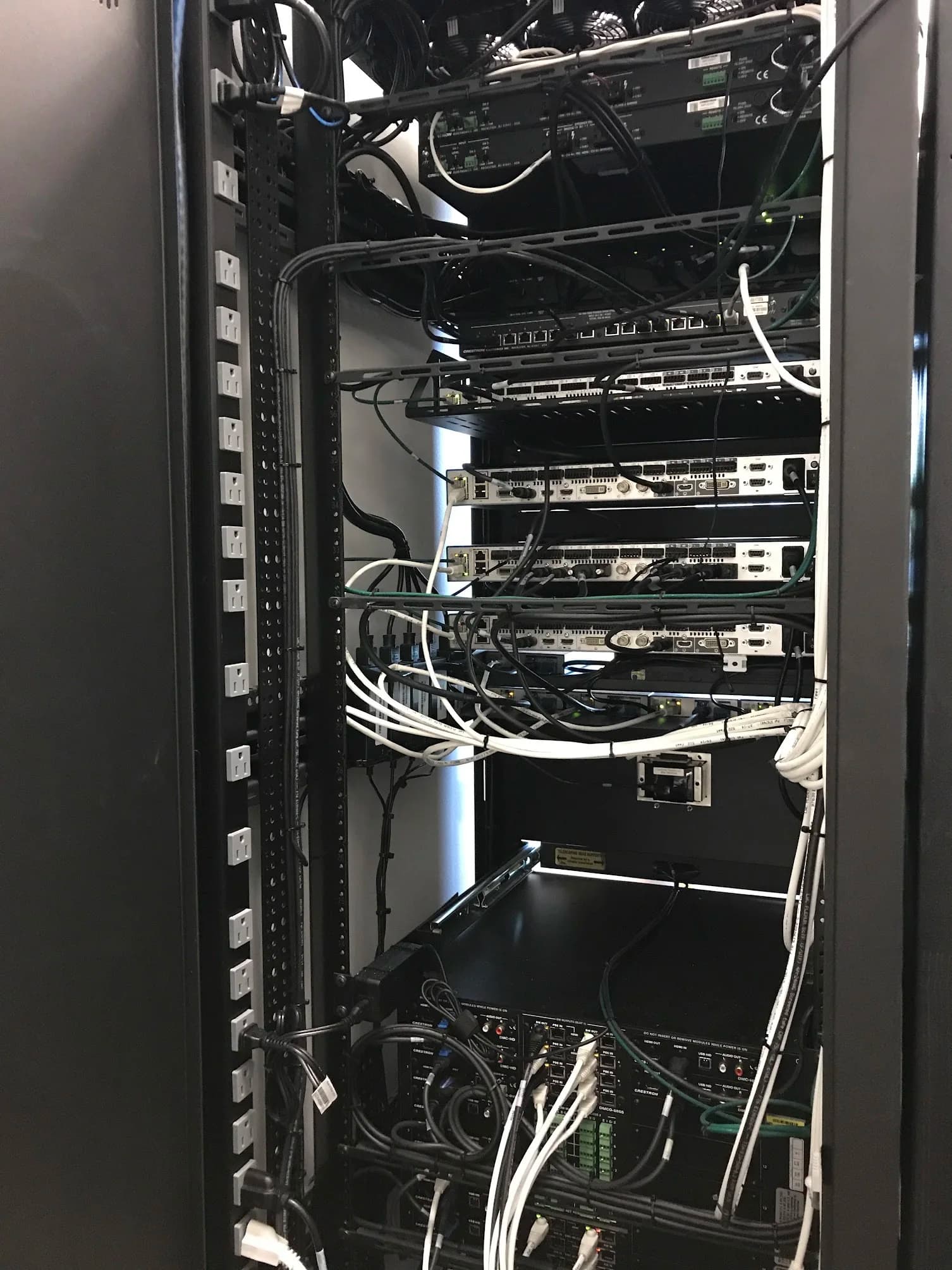 Cisco equipment rack with integrated production, signal, and control infrastructure